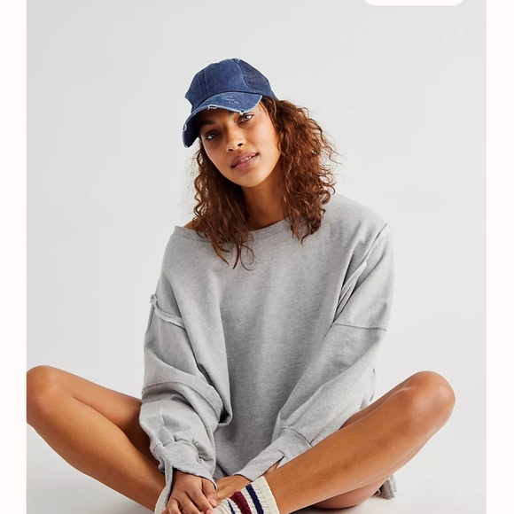 Free People Gray Oversized Sweatshirt - Picture 2 of 8